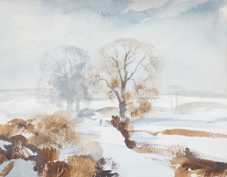 Rowland Hilder (1905-1993), Winter landscape, signed, watercolour, 21 x 27cm